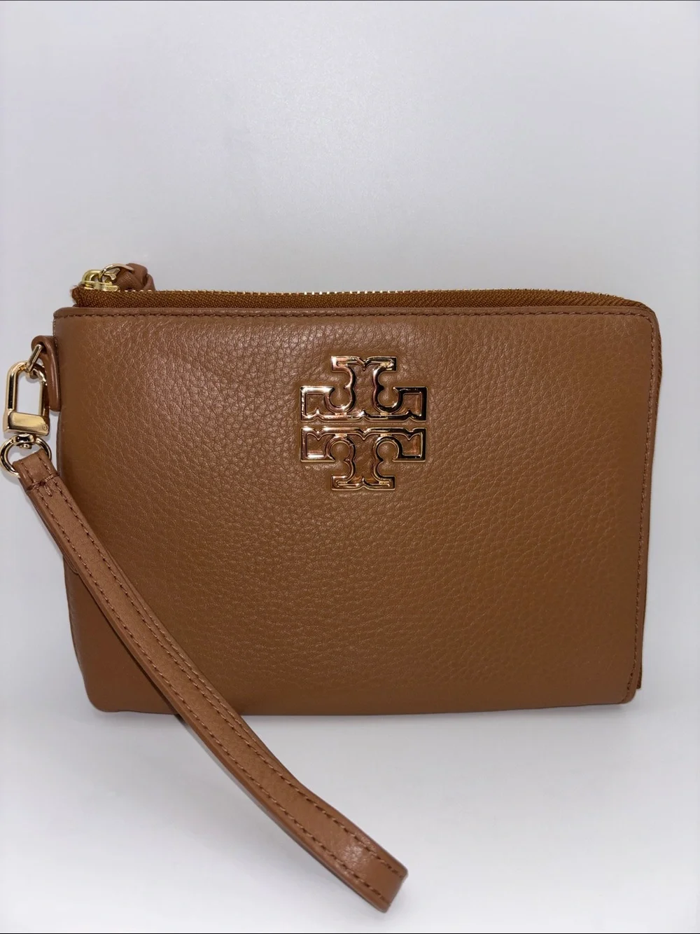 Tory Burch Caramel Leather Logo Wristlet